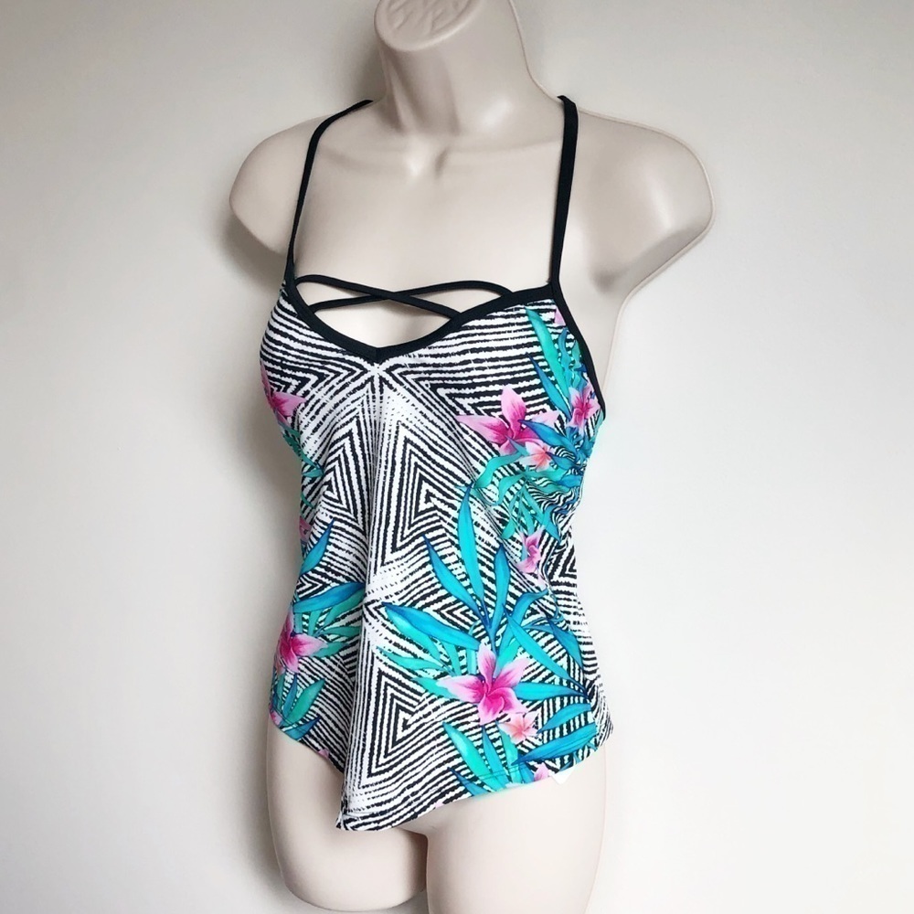 🆕 Sexy tropical floral strappy tropical colorful tankini swim top - Picture 2 of 9